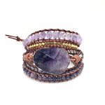 Natural Crystal Quartz Charm Leather Wrap Bracelets - Stones & Vine