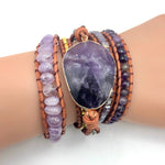 Natural Crystal Quartz Charm Leather Wrap Bracelets - Stones & Vine