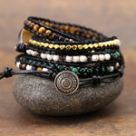 Vintage Natural Tiger Eye Stone Leather Wrap Bracelet - Stones & Vine