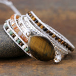 Vintage Natural Tiger Eye Stone Leather Wrap Bracelet - Stones & Vine