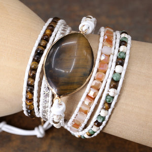 Vintage Natural Tiger Eye Stone Leather Wrap Bracelet - Stones & Vine