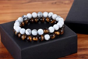 2 Piece Set - Couples, Distance, Friendship Natural Stone Bracelets - Stones & Vine