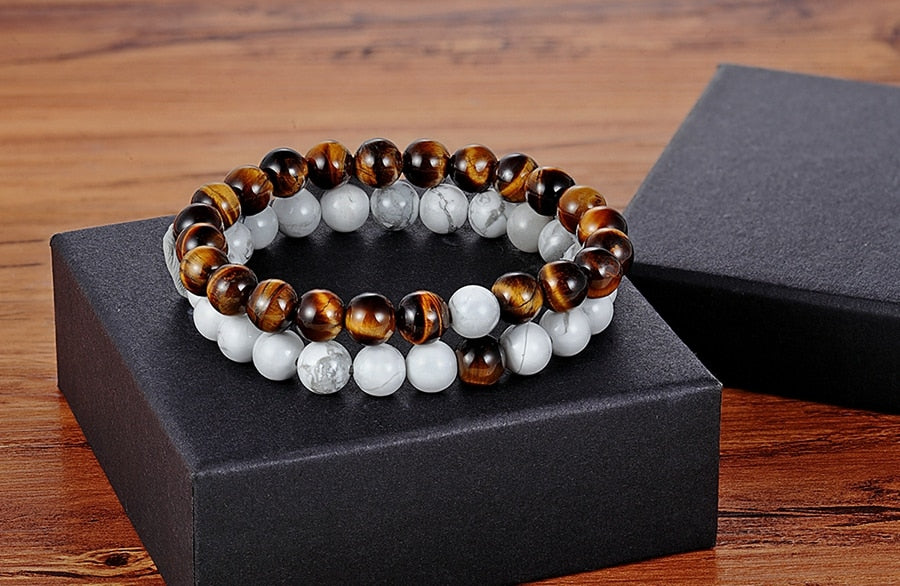 2 Piece Set - Couples, Distance, Friendship Natural Stone Bracelets - Stones & Vine