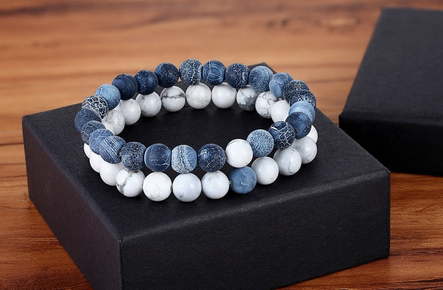 2 Piece Set - Couples, Distance, Friendship Natural Stone Bracelets - Stones & Vine