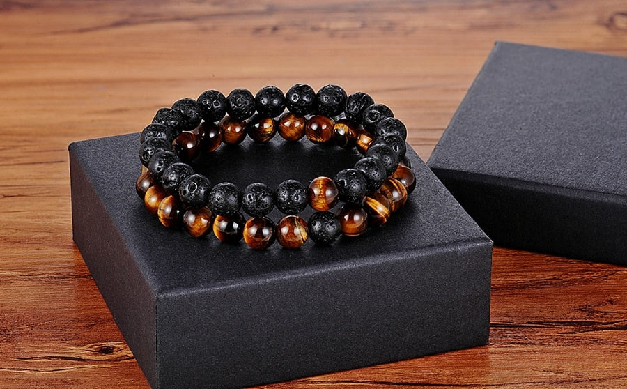 2 Piece Set - Couples, Distance, Friendship Natural Stone Bracelets - Stones & Vine