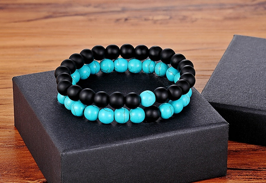 2 Piece Set - Couples, Distance, Friendship Natural Stone Bracelets - Stones & Vine