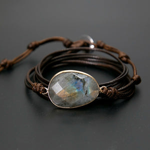 Boho Natural Stone Labradorite Rope Wrap Bracelet - Stones & Vine