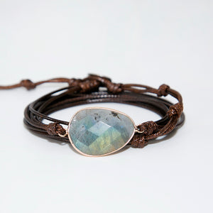 Boho Natural Stone Labradorite Rope Wrap Bracelet - Stones & Vine