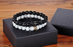 Lava & Matte Onyx Stone with Crown Charm Bracelets - Stones & Vine