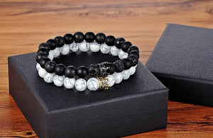 Lava & Matte Onyx Stone with Crown Charm Bracelets - Stones & Vine