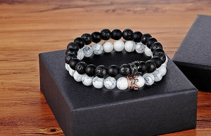 Lava & Matte Onyx Stone with Crown Charm Bracelets - Stones & Vine