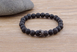 Lava & Matte Onyx Stone with Crown Charm Bracelets - Stones & Vine