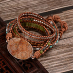 Bohemian Leather Wrap Natural Stone Beaded Bracelet - Stones & Vine