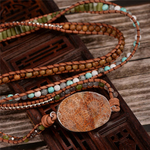 Bohemian Leather Wrap Natural Stone Beaded Bracelet - Stones & Vine