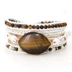 Vintage Natural Tiger Eye Stone Leather Wrap Bracelet - Stones & Vine