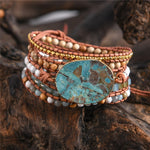 Leather Wrap Ocean Stone Beaded Bracelet - Stones & Vine