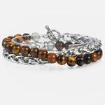 Tiger Eye Stone Bead Bracelet with Cuban Link Chain Bracelet - Stones & Vine