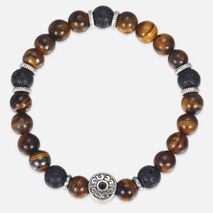 Tiger Eye Stone Bead Bracelet with Cuban Link Chain Bracelet - Stones & Vine