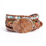 Bohemian Leather Wrap Natural Stone Beaded Bracelet - Stones & Vine