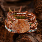 Bohemian Leather Wrap Natural Stone Beaded Bracelet - Stones & Vine