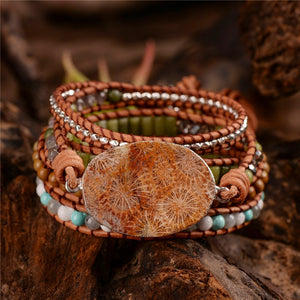 Bohemian Leather Wrap Natural Stone Beaded Bracelet - Stones & Vine