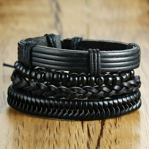 Vnox 4Pcs/ Set Braided Wrap Leather Bracelets for Men