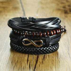 Vnox 4Pcs/ Set Braided Wrap Leather Bracelets for Men