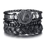 Vnox 4Pcs/ Set Braided Wrap Leather Bracelets for Men