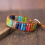 Chakra Natural Stone Tube Beads Leather Wrap Bracelet - Stones & Vine