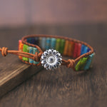 Chakra Natural Stone Tube Beads Leather Wrap Bracelet - Stones & Vine