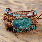 Natural Chrysocolla Stones Genuine Leather Wrap Bracelet - Stones & Vine