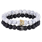 Lava & Matte Onyx Stone with Crown Charm Bracelets - Stones & Vine