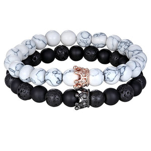 Lava & Matte Onyx Stone with Crown Charm Bracelets - Stones & Vine