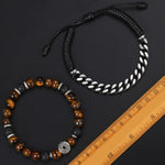 2/pcs Set Tiger Eye Stone Bracelet with Cuban Link Chain Bracelet - Stones & Vine