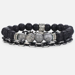 Lava Stone Bracelet with Cuban Link Chain Bracelet - Stones & Vine