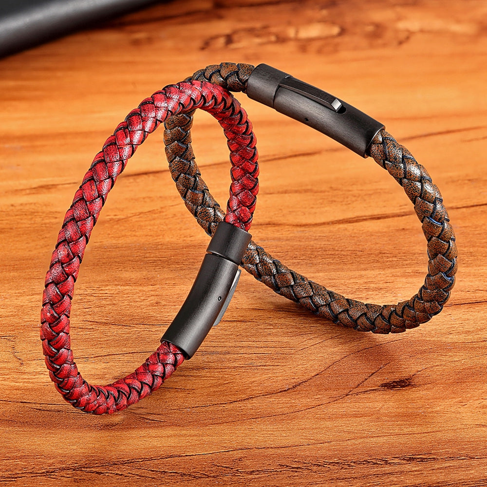 Men's Hand-woven Leather Bracelet - Stones & Vine