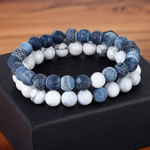 2 Piece Set - Couples, Distance, Friendship Natural Stone Bracelets - Stones & Vine