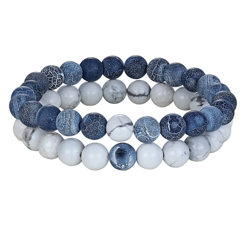 2 Piece Set - Couples, Distance, Friendship Natural Stone Bracelets - Stones & Vine