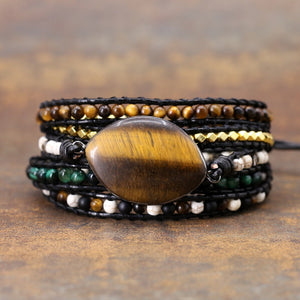 Vintage Natural Tiger Eye Stone Leather Wrap Bracelet - Stones & Vine