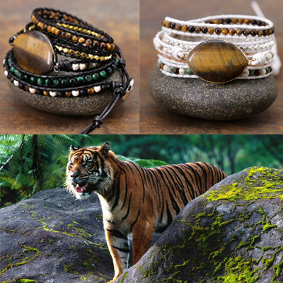 Vintage Natural Tiger Eye Stone Leather Wrap Bracelet - Stones & Vine