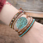 Five Strands Leather & Semi-precious Stones Charm Bracelets - Stones & Vine