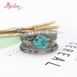 Five Strands Leather & Semi-precious Stones Charm Bracelets - Stones & Vine