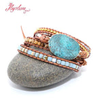 Five Strands Leather & Semi-precious Stones Charm Bracelets - Stones & Vine