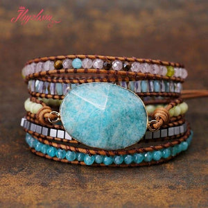 Five Strands Leather & Semi-precious Stones Charm Bracelets - Stones & Vine