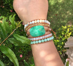 Natural Amazonite Faceted Charm Leather Wrap Bracelet - Stones & Vine