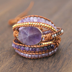 Natural Crystal Quartz Charm Leather Wrap Bracelets - Stones & Vine