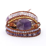 Natural Crystal Quartz Charm Leather Wrap Bracelets - Stones & Vine