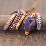 Natural Crystal Quartz Charm Leather Wrap Bracelets - Stones & Vine