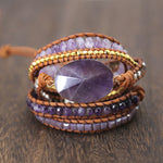 Natural Crystal Quartz Charm Leather Wrap Bracelets - Stones & Vine