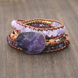 Natural Crystal Quartz Charm Leather Wrap Bracelets - Stones & Vine